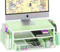 OPNICE Desk Organizers and Accessories, 2-Tier Computer Monitor Stand Riser with Drawer and 2 Pen Holders, Laptop Stand, Office Desk Accessories for Office Supplies, Green