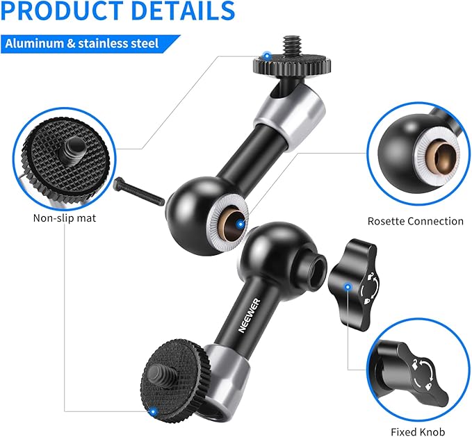 NEEWER 5.9"/15cm Adjustable Friction Magic Arm with 1/4" Screw on Both Ends, Compatible with SmallRig Cage, Flash/LED Light/Microphone/Monitor/SuperClip, Max Load 4.4lb/2kg, ST15