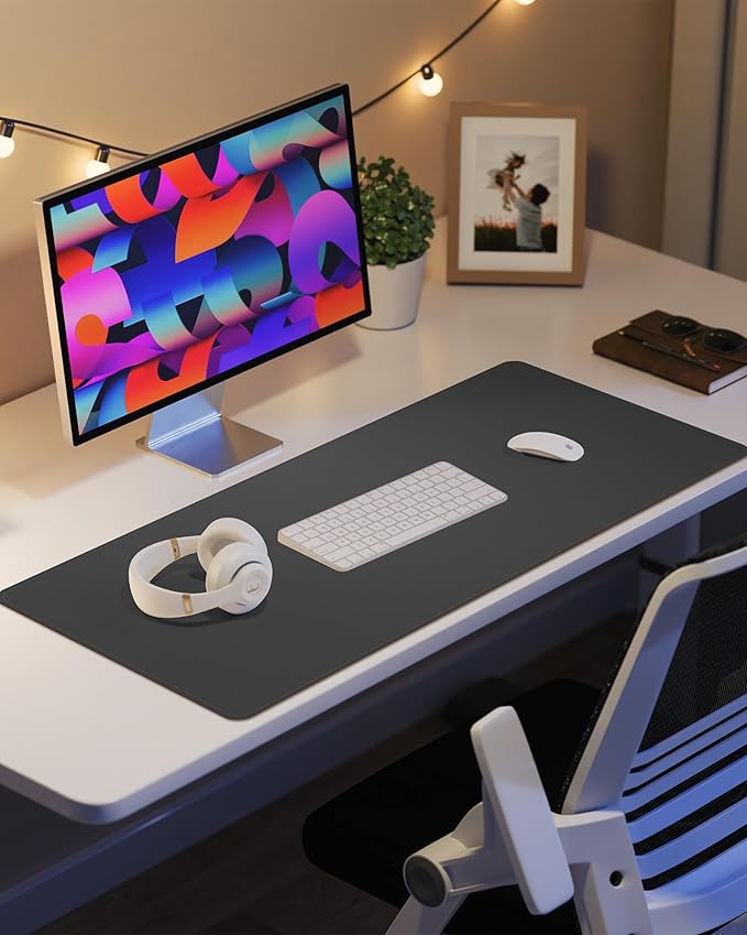 Leather Desk Pad Protector, Large Mouse Pad and Non-Slip Desk Cover, Waterproof PU Leather Blotter Mat for Office and Home (Dark Grey, 36" x 17")