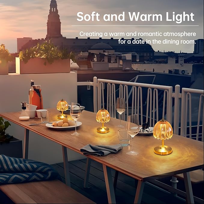 Tulip Small Table Lamp, 5200mAh Cordless Touch Control Mini Table Lamp with 3 Color Temps & Stepless Dimming, Perfect for Small Spaces Like Dressers, Bedsides, Bookshelves (Amber Tulip)