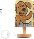 Happy Cat and Dog LED Table Lamp, Bedside Lamp with Linen Lampshade, Flicker-Free Eye Care USB Plug in Nightstand Lamp, for Bedroom and Office
