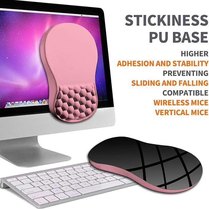 Ergonomic Joint Wrist Support Mouse Pad with Memory Foam Cushion Massage Bump, Carpal Tunnel Mousepad Slope Design for Wrist Rest, 11.8x7.9 in, RosyBrown