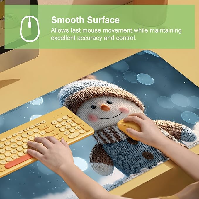 Desk Mat, XXL Extended Gaming Pad for Desktop, 31x12 Inches Scarf and Hat Snowman, Large Non-Slip Vegan Leather Surface with Stitched Edges, Keyboard Mouse Mat for Home Office