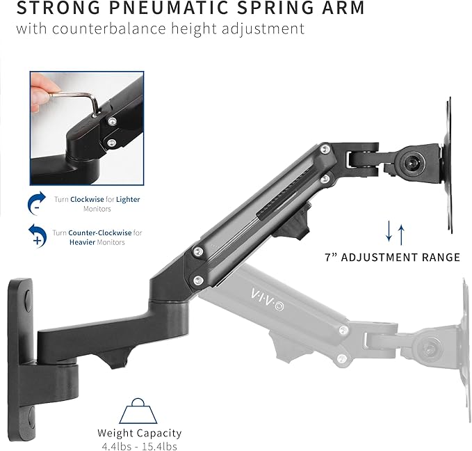 VIVO Premium Aluminum Single LCD Monitor Wall Mount for Screens up to 32 inches, Pneumatic Adjustable Arm fits up to VESA 100x100, MOUNT-G100B