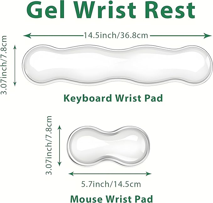 Gel Keyboard and Mouse Wrist Rest Set, Clear Silicone Ergonomic Support for Typing & Gaming, 2-PC Cute Wrist Rest for Office, Computer, Laptop (Clear)