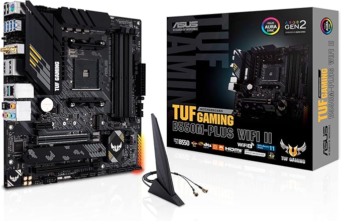 ASUS TUF GAMING B550M-PLUS WiFi II AMD AM4 (3rd Gen Ryzen) microATX gaming motherboard (PCIe 4.0, WiFi 6 2.5Gb LAN, BIOS FlashBack, HDMI 2.1, USB 3.2 Gen 2, Addressable Gen 2 RGB header and AURA Sync)
