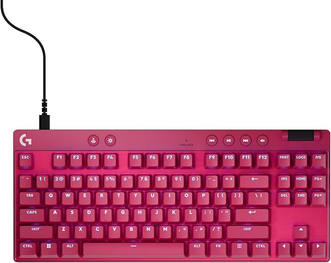 Logitech G PRO X TKL Rapid (Tenkeyless) Wired Gaming Keyboard: Magnetic Analog Switches with Rapid Trigger, Lightsync RGB, Detachable USB-C Cable, Volume Roller & Media Buttons - Magenta