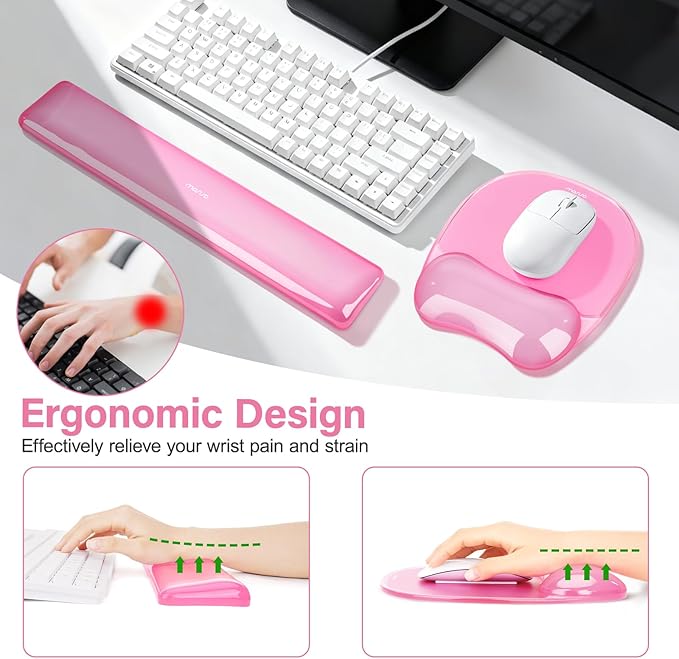 MOSISO Gel Wrist Rest Support for Mouse Pad&Keyboard Set, Irregular Oval Ergonomic Mousepad Keyboard Pad Non-Slip Base Home/Office Cooling Gel Easy Typing Pad for Computer Laptop, Pink
