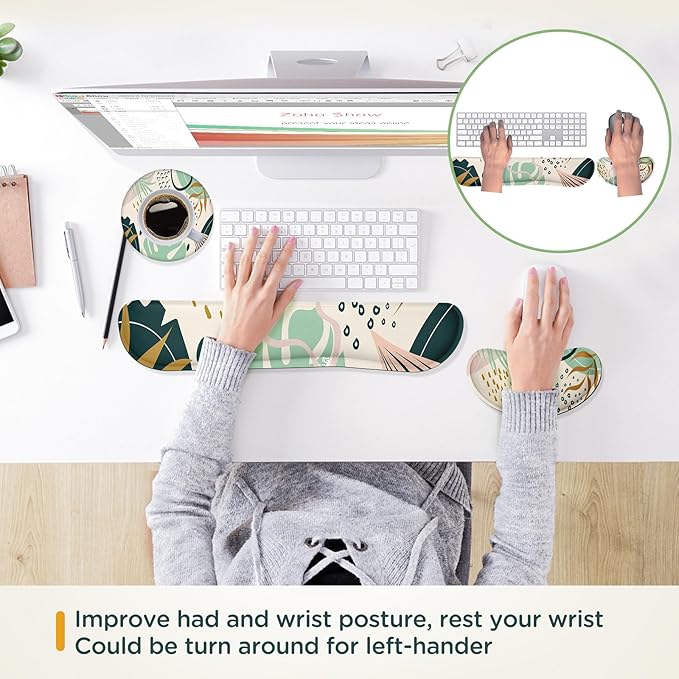 Gimars Enlarge Silky and Superfine Fabric Gel Memory Foam Keyboard Wrist Rest Set, Ergonomic Keyboard Mouse Wrist Support for Typing, Comfort for Office, Gaming, Computer-Morandi Blue