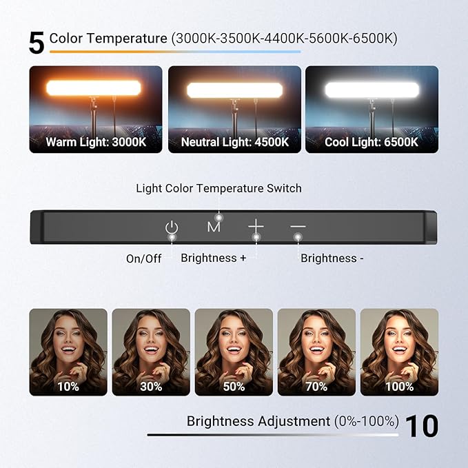 NEEWER Basics Desktop LED Light Kit with 11" Stand/Monitor Clamp, 2 Pack(12W) CRI95 Bi Color Video Conference Zoom Lighting for Laptop Computer Webcam, Compatible with iPhone Video Recording, L10