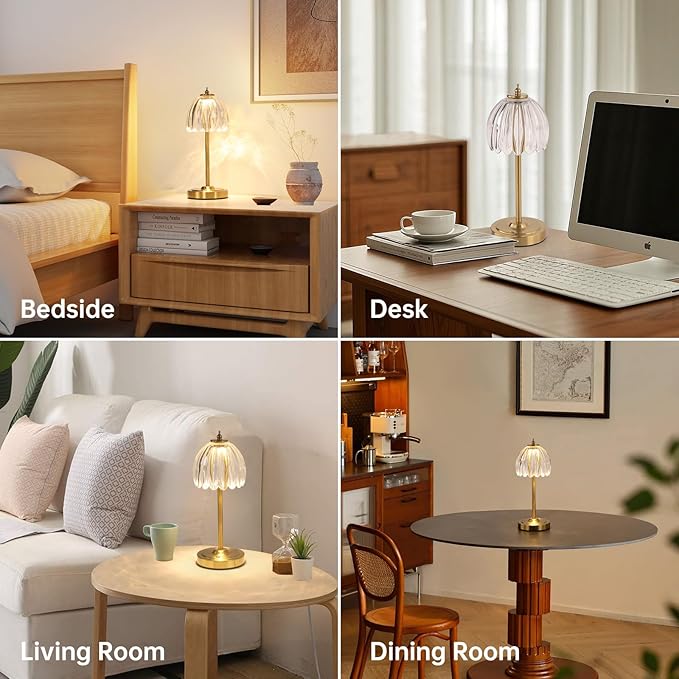Set of 2 Tulip Table Lamp with 5000mAh Battery & Touch Control, Cordless Table Lamp with 3 Colors, Dimmable Rechargeable Table Lamps for Bedroom, Living Room, Entryways (Transparent Tulip)
