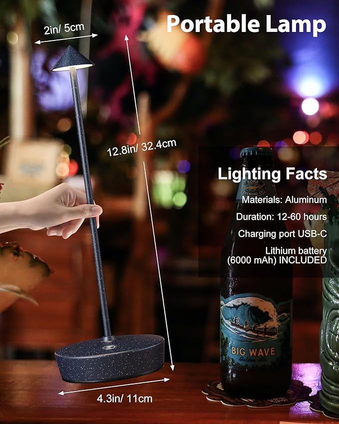 Cordless Table Lamps Rechargeable, 6000mAh Battery Operated LED Desk Lamp Outdoor Waterproof Portable Touch Dimmable Table Light for Patio Restaurant Dining Home Set of 2 Starlight