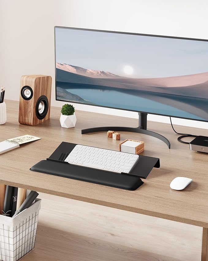 Computer Keyboard Wrist Rest Stand for Desktop, Keyboard Holder for Easy Typing with Wrist Pad for Office Desk, Home, School (Black)
