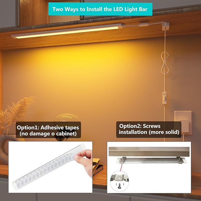 Plug In Under Cabinet Lighting, RGB LED Light Bar Works with Alexa, Google Assistant, Smart App, 20Inch, Ultra-Thin Room Lights Strip Dimmable for Kitchen Counter, Shelf, Desk, Closet, Music Sync,1pcs