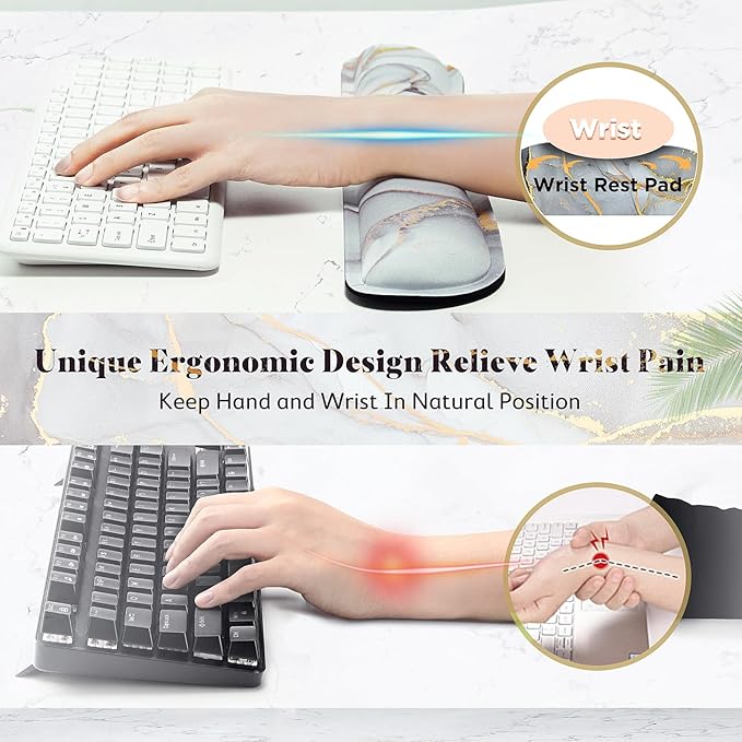 Gimars 17.3'' Extended Keyboard Wrist Rest Pad with 63D High-Density, Firm Memory Foam, Anti-Slip Rubber Base and Ergonomic Design for Typing,Office,Gaming,Computer, Laptop,Cloud Gray Gold
