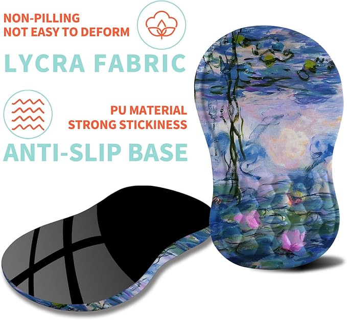 Ergonomic Mouse Pad Wrist Support with Memory Foam Massage Bulge, Carpal Tunnel Mousepad Wrist Rest for Mouse(12x8 inch, Lotus Pond)