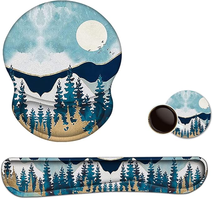ArtSo Mouse Pad Keyboard Wrist Rest Support Ergonomic, Upgraded Cushion Mousepad Gel Memory Foam Non-Slip Rubber Base Wrist Support & Easy Typing for Home, Office, Abstract Mountain
