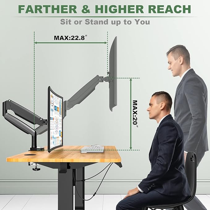 Sinlge Monitor Mount for 13 to 34 inch Flat/Curved Computer Screen, Gas Spring Ultrawide Monitor Arm Holds up to 26.5 lbs, Clamp & Grommet Base, VESA 75x75/100x100mm, Black