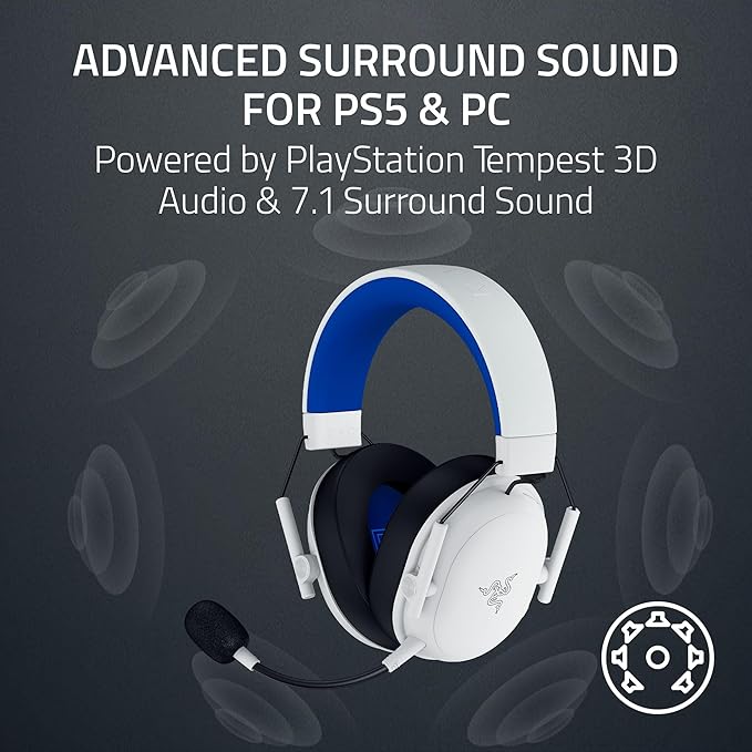 Razer BlackShark V3 X HyperSpeed Wireless Gaming Headset for PS5: 50mm Drivers - Cardioid Mic - 2.4 GHz, Bluetooth - Works with PC, Mac, Nintendo Switch, Smartphone - Long Battery Life - White
