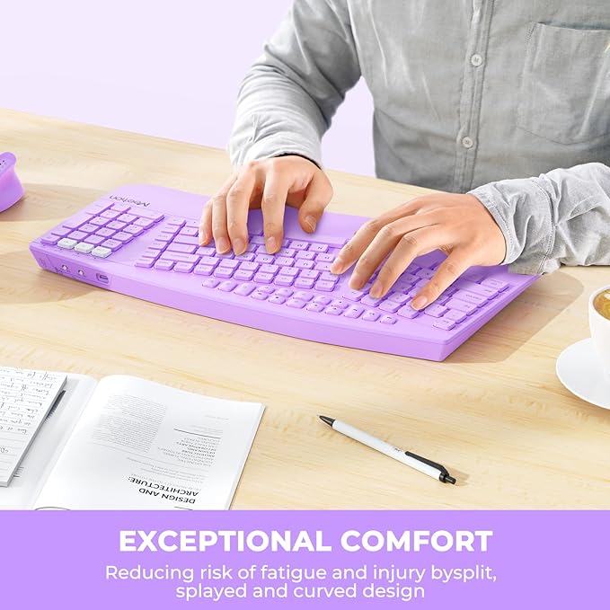 MEETION Ergonomic Keyboard Wireless, Multi-Device Bluetooth Keyboard, Wrist Rest for Natural Typing, Full-Sized Rechargeable Split Computer Keyboards, for Windows/Mac/PC/Laptop/Ta