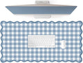 Scalloped‌ Blue Checkered Gingham Desk Mat Cute Pastel XXL Large Gaming Mouse Pad Kawaii Cottagecore ‌Vintage‌ Rustic Keyboard Computer Mat Aesthetic Desk Pad Accessories Office Decor