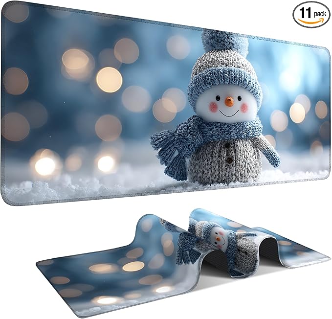 Christmas Snowman Extended Gaming Mouse Pad 35.4x15.7Inch Large Desk Mat Anti-Slip Rubber Base & Durable Stitched Edges for Gamers Smooth Mouse Writing Surface for Desk Office/Home