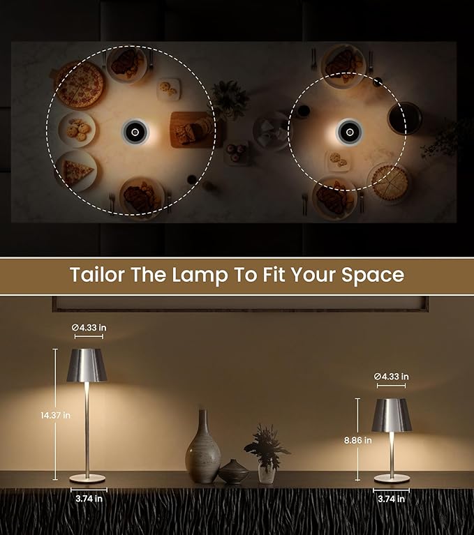 3 Pack Cordless Table Lamp, Portable Battery Operated Lamp with 3 Color Temps and Stepless Dimming, Rechargeable Table Lamp for Dinner, Desk, Cafe, Outdoor (Brushed Silver)