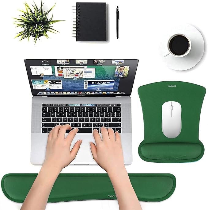 MOSISO Wrist Rest Support for Mouse Pad & Keyboard Set, Ergonomic Mousepad Non-Slip Base Home/Office Easy Typing Cushion with Neoprene Cloth & Raised Memory Foam, Jungle Green