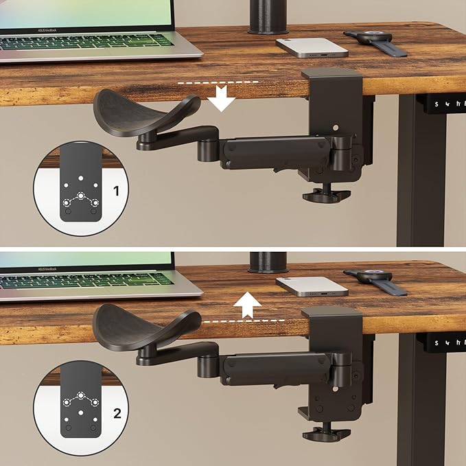 JOY worker Universal Clamp-on Adjustable Arm Rest, Ergonomic 360° Rotating Elbow Rest Pad for Desk, 6-Level Height Desk Arm Support for Thicker Desktop, Left/Right Hand, Black