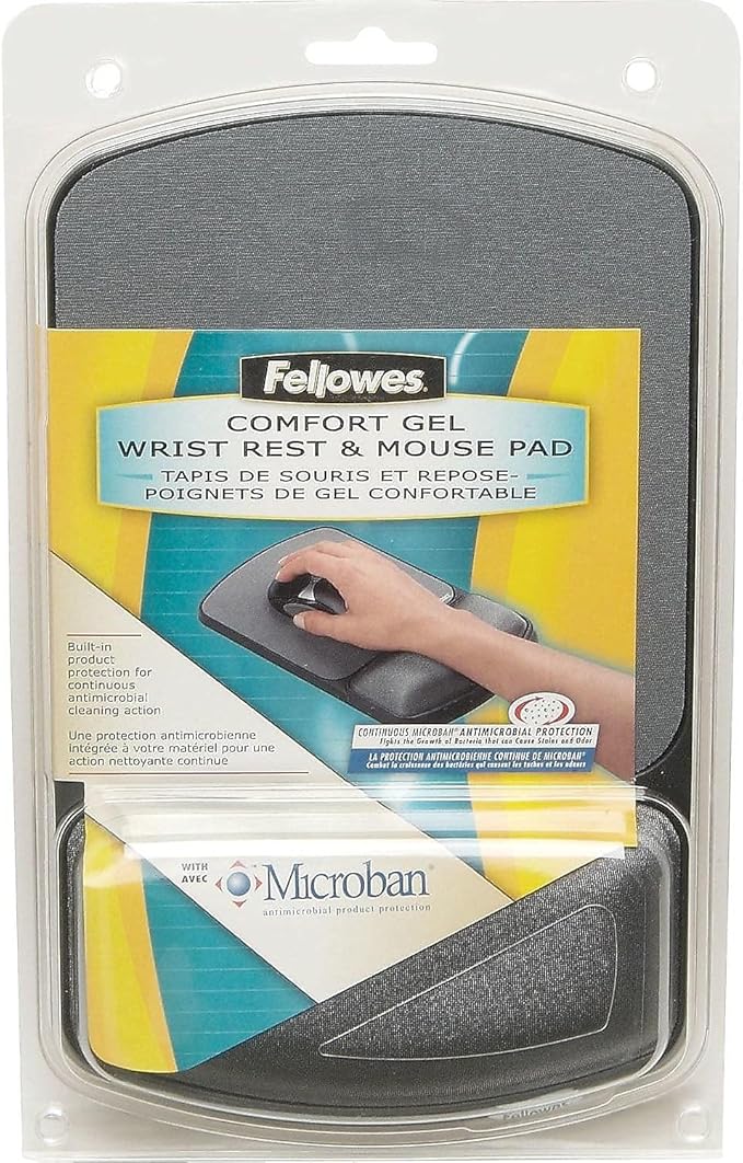 Fellowes MICROBAN Gel Mouse Pad Wrist Support - Graphite (9175101)