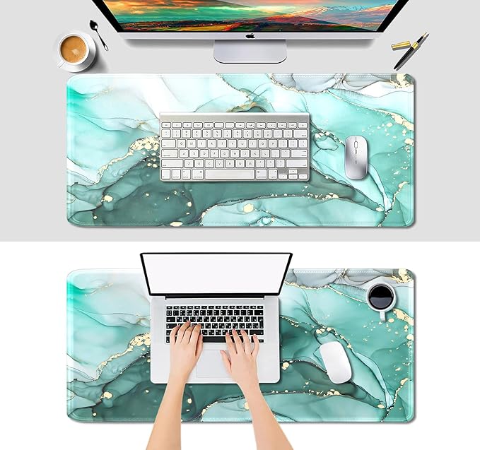 IMAYONDIA Teal Turquoise Marble Desk Mat, Abstract Swirls Cute Desk Pad, Modern Green Ink Art Large Gaming Mouse Pad Mousepad for Desks, Aesthetic Desktop Laptop Mat, Gift for Women Men