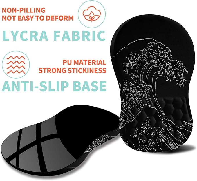Ergonomic Mouse Pad Wrist Support with Memory Foam Massage Bulge, Carpal Tunnel Mousepad Wrist Rest for Mouse(12x8 inch, Sea Wave)
