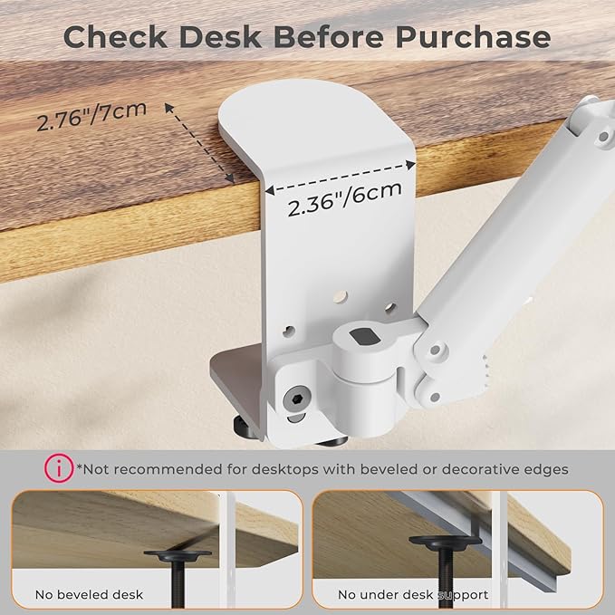 JOY worker Universal Clamp-on Adjustable Armrest, Ergonomic 360° Rotating Elbow Rest Pad for Desk, 6-Level Height Desk Arm Support for Thicker Desktop, Left/Right Hand, White