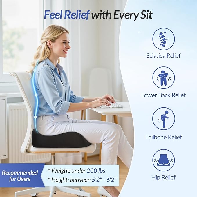 ZIKEE Pioneering Seat Cushion for Pressure Relief, Ergonomic Office Chair Cushion for Coccyx, Back & Lumbar Support, High-Density Memory Foam Car Seat Cushion with Anti-Slip Base