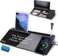 SELEAD Desktop Glass Whiteboard with Wireless Charger Station, Dry Erase Board Computer Pad Keyboard Stand with Organizer for Home, School, Office Desk Accessories, Black