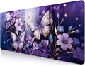 IMAYONDIA Gold Butterfly Desk Pad, Purple Flowers Large Mousepad, Floral Desk Mat, Modern Beutiful Extended Mouse Pads for Laptop, Computer Pad for Women Girls Office, 31.5x11.8 in