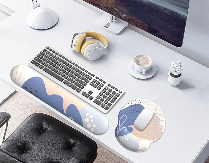 eulps Mouse Pad Wrist Support, Ergonomic Memory Foam Keyboard Wrist Pad & Gel Wrist Rest Set for Computer Keyboard for Easy Typing for Office & Home (Leafy Lushness Set)