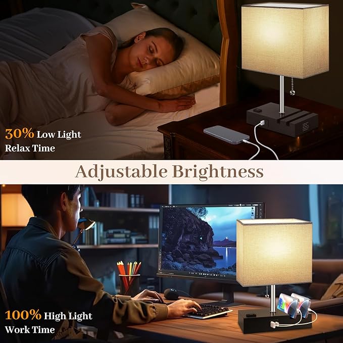 Smart RGB Dimmable Table Lamp Work with Alexa&APP&Remote Control, Bedside Desk Lamp with Charging Ports&Outlet&Phone Stand, Music Sync Nightstand Lamp for Bedroom Living Room Office Dorm