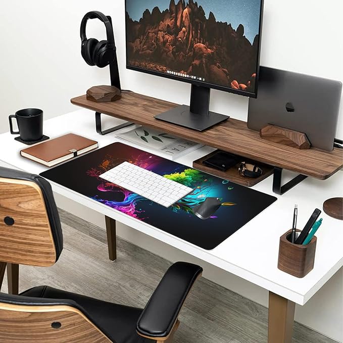 Large Gaming Mouse Pad for Desk,Colorful Tree of Life Desk Mat,Abstract Multicolor Texture Desk Pad, Extended Big Computer Keyboard Mouse Pad with Non-Slip Base and Stitched Edge 35.4"x15.7"