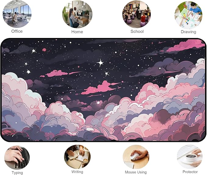 Kawaii Anime Desk Mat, Pink Purple Cloud Large Mouse Pad, Large Gaming Computer Keyboard Mat, Full Desk Pads XXL Office Desktop Cover Mat, Cute Women Office Desk Accessories 31.5"X15.7"