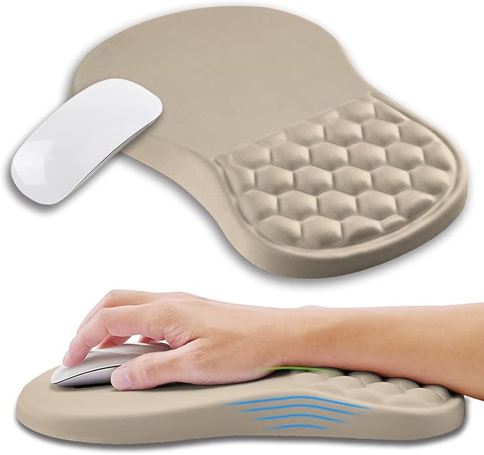 Ergonomic Mouse Pad Wrist Support with Memory Foam Massage Bulge, Carpal Tunnel Mousepad Wrist Rest for Mouse(12x8 inch, Apricot)