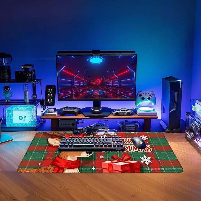 Extended Gaming Merry Christmas - Elk, 31.5x11.8inches Mouse Pad Large Desk Mat Anti-Slip Rubber Base & Durable Stitched Edges for Gamers Smooth Mouse Writing Surface for Desk Office/Home