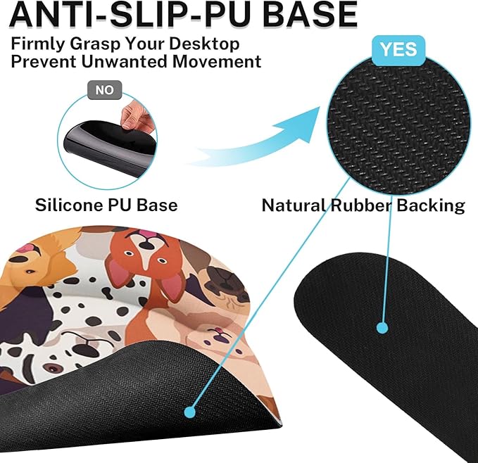 Britimes Ergonomic Mouse Pad Set with Wrist Rest Colorful Doodle Dogs Non-Slip Rubber Base Wrist Cushion Support and Coasters Mousepad with Wrist Support for Computer Keyboard and Desk