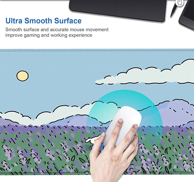 IMAYONDIA Anime Lavender Desk Mat Cute, Green Purple Blue XL Large Gaming Mouse Pad for Laptop, Kawaii Landscape Japanese Deskmat, Mousepad Computer Pad, 31.5 X 11.8 Inch