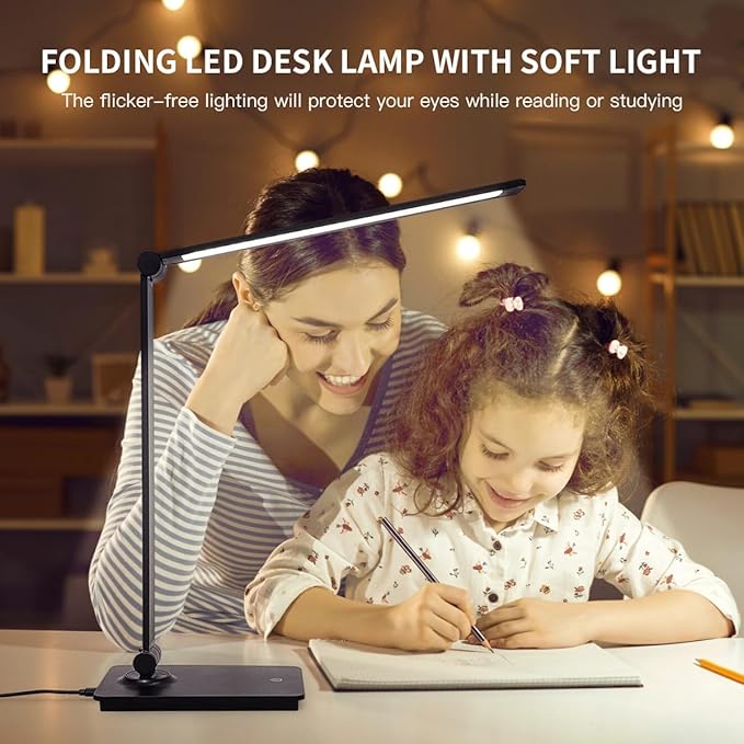 LUJOLUMIN LED Desk Lamp for Home Office, Bright Desk Light for Study, Dimmable Reading Lamp,700 Lumen, 3 Brightness Levels, Touch Control, LED Foldable Led Lamp for Kids