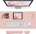 Desk Pad Mat Set,3-in-1 Large Mouse Pads with Wrist Rest and Keyboard Pad, Pink Desk Mats for Keyboards and Mouses, Ergonomic Keyboard and Mouse Mat Set for Office Home Decor, 35.4" x 16.9"