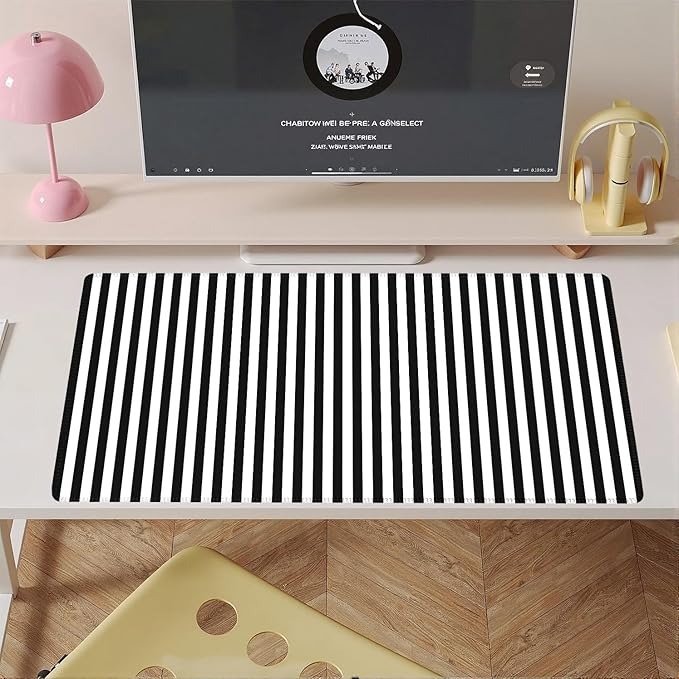 Black Striped Desk Mat Cute Pastel XXL Large Gaming Mouse Pad Desk Pad Kawaii Aesthetic Home Office Decor Cozy Keyboard Laptop Computer Mat