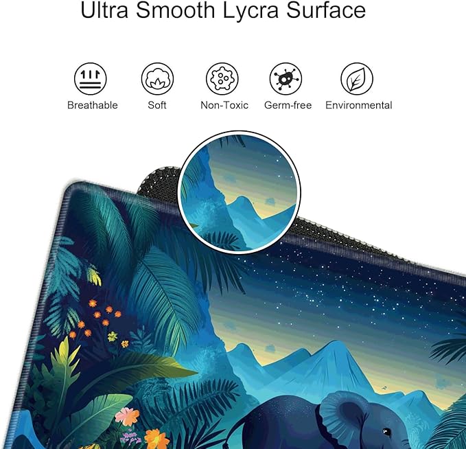 Gaming Mouse Pad Large Mousepad Elephant Desk Mat XXL Big Desk Pad Rubber Base Computer Pad with Stitched Edges Mouse Mat for Work Game Home Office
