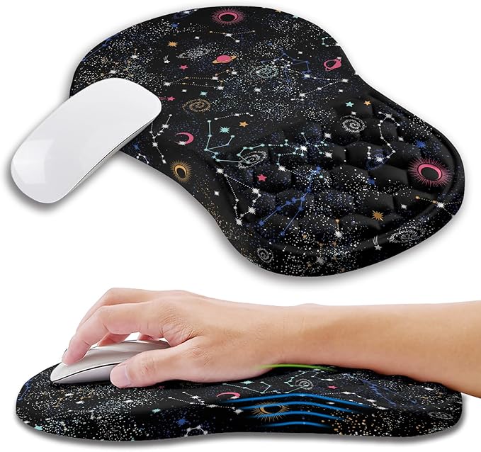 Ergonomic Mouse Pad Wrist Support with Memory Foam Massage Bulge, Carpal Tunnel Mousepad Wrist Rest for Mouse(12x8 inch, Galaxy)