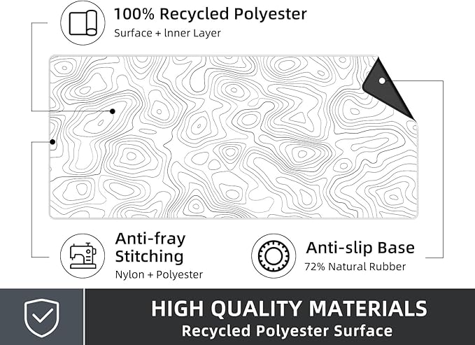 Extra Large Gaming Mouse Pad with White Topographic, XXL Mousepad, Big Mouse Mat Desk Pad, Non Slip Keyboard Pad for Gaming Computer Laptop PC Office Desk Accessories